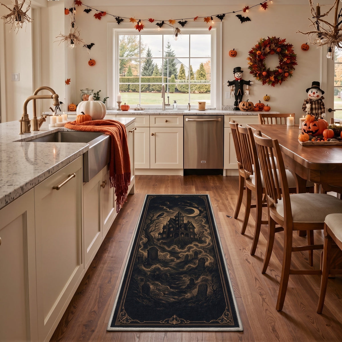GENIMO 2'x3' Halloween Doormat, Washable Non Slip Soft Gothic Castle Outdoor Door Mat for Front Door Covered Porch Patio Entryway, Antique Gold