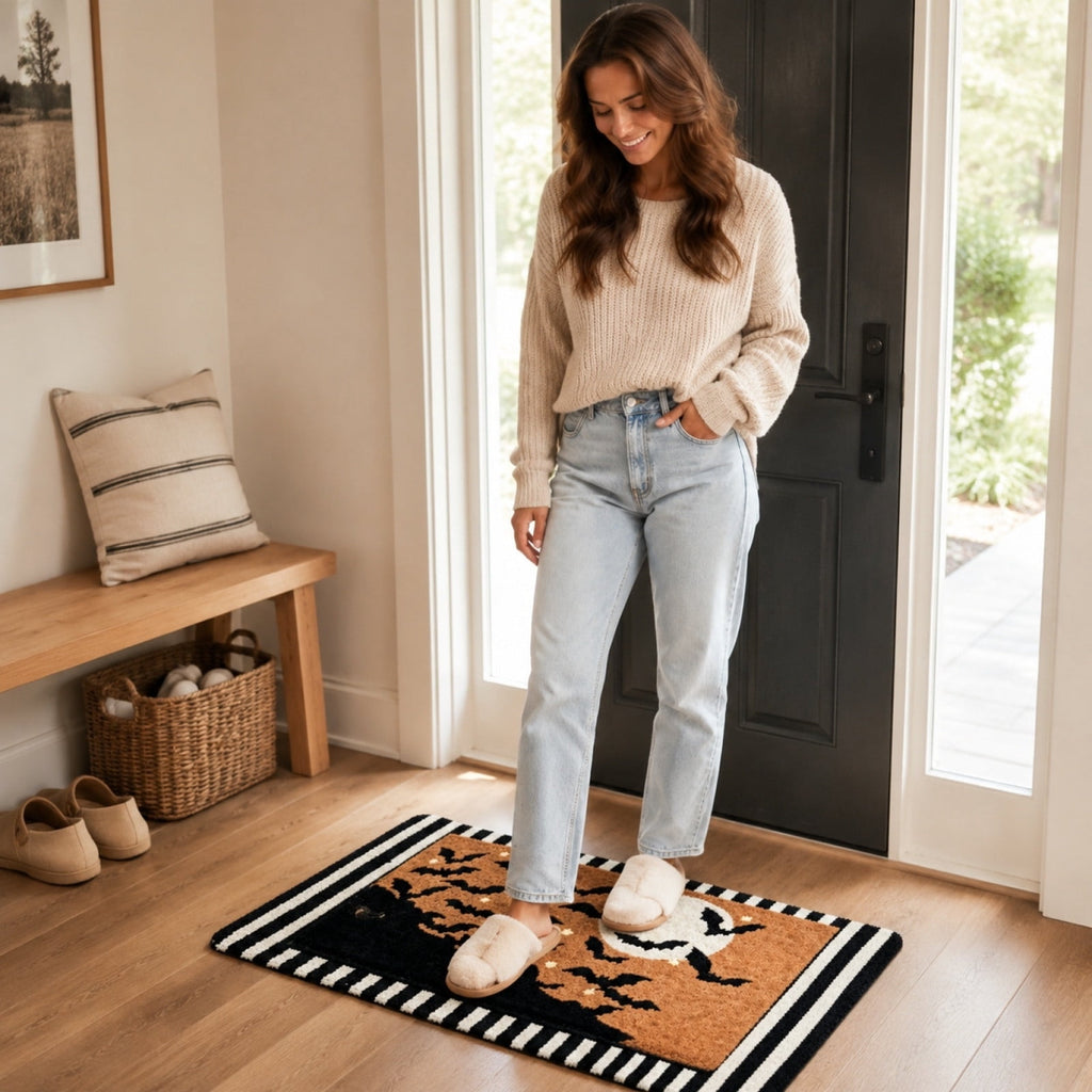Halloween Ghost Door Mat, Cute Welcome Mat for Front Door Porch Entryway Haunted Outdoor Decor Spooky Decorative Entrance Doormat Non Slip Halloween Rug, 16" x 24"
