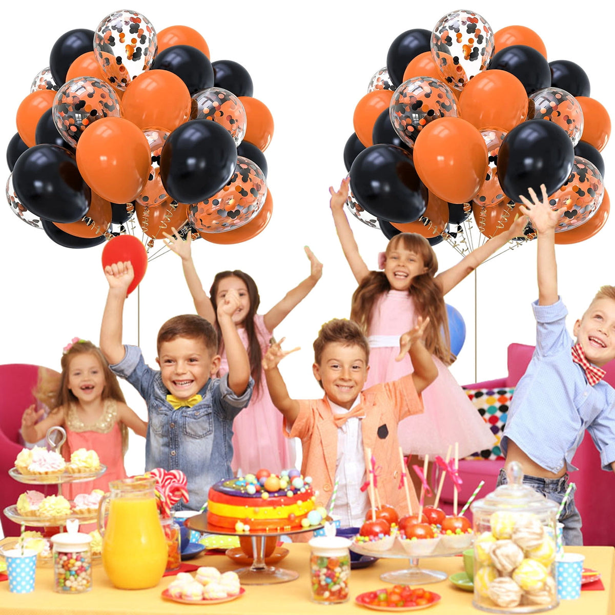 Latex Balloons, Party Decorations, 30pcs Black Orange Confetti Balloons for Halloween Birthday Celebration, Durable Odorless Safe for Kids