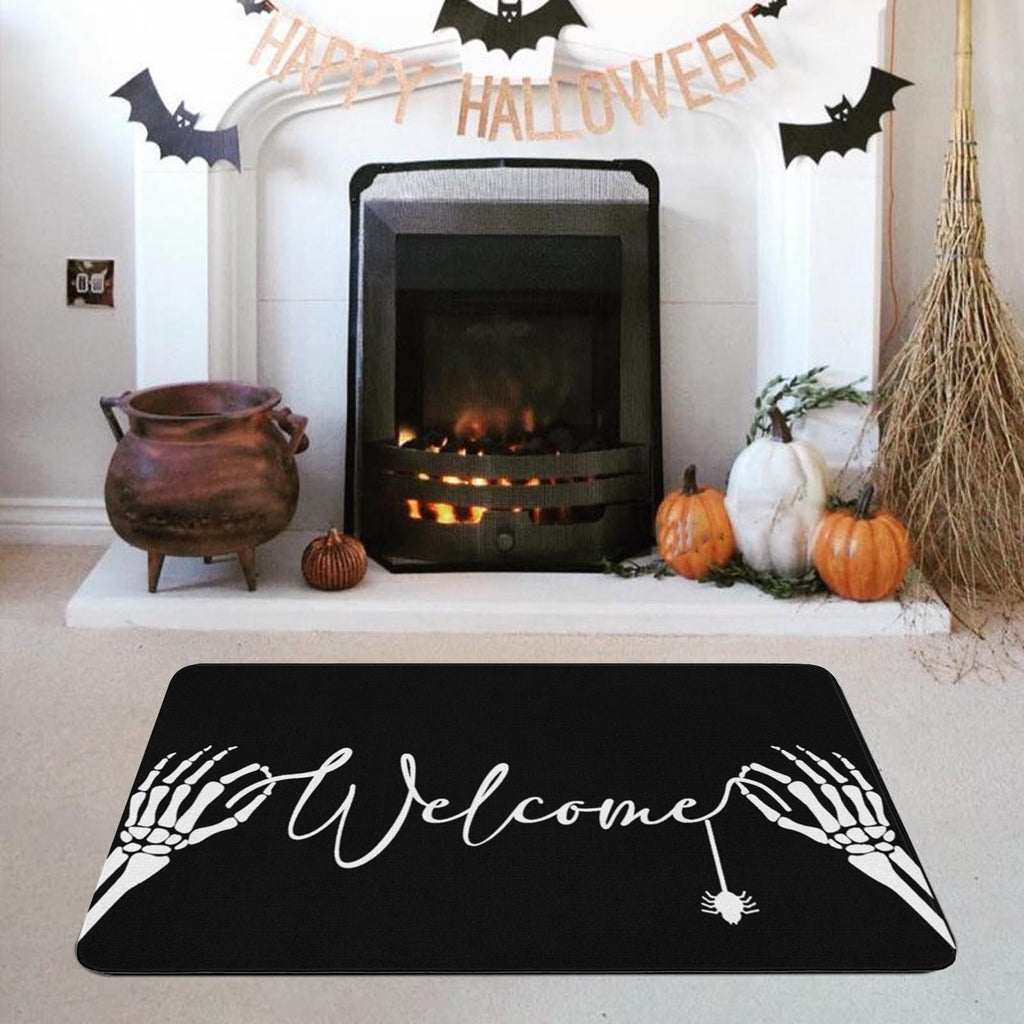Orange Plaid Fall Outdoor Mat, Hand-Woven Porch Rug for Thanksgiving Halloween Door Decor