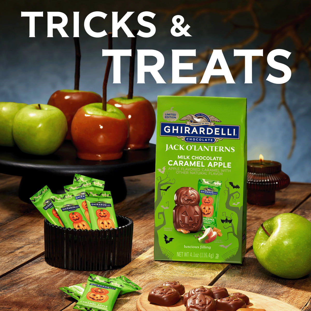 GHIRARDELLI Milk Chocolate Caramel Apple Jack O' Lanterns, 4.1 oz Bag