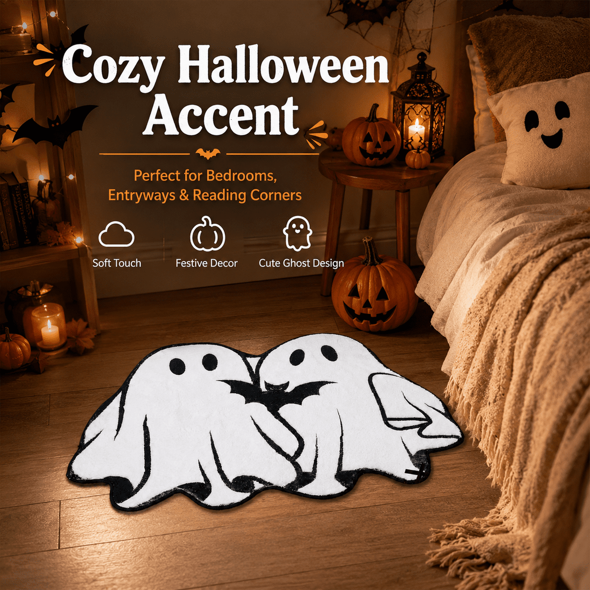 Halloween Door Mat Outdoor Boo Ghost Welcome Doormats for Front Door Non Slip Ghost Floor Mat Black White Stripe Halloween Rug for Entryway Front Porch Outside Decor