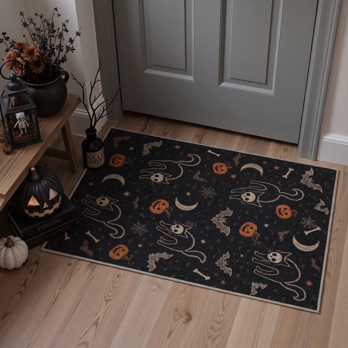 GENIMO 5'x7' Halloween Area Rug for Living Room, Washable Non Slip Soft Farmhouse Pumpkin Indoor Rug for Bedroom Dining Room Home Office, Vintage Sepia