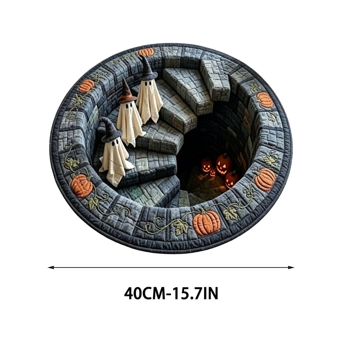 Halloween Round Rug Optical Ghost Pumpkin Mat 15.75in Diameter Polyester Skidproof & Soft for Entryway Bedroom Party by MPOISVA