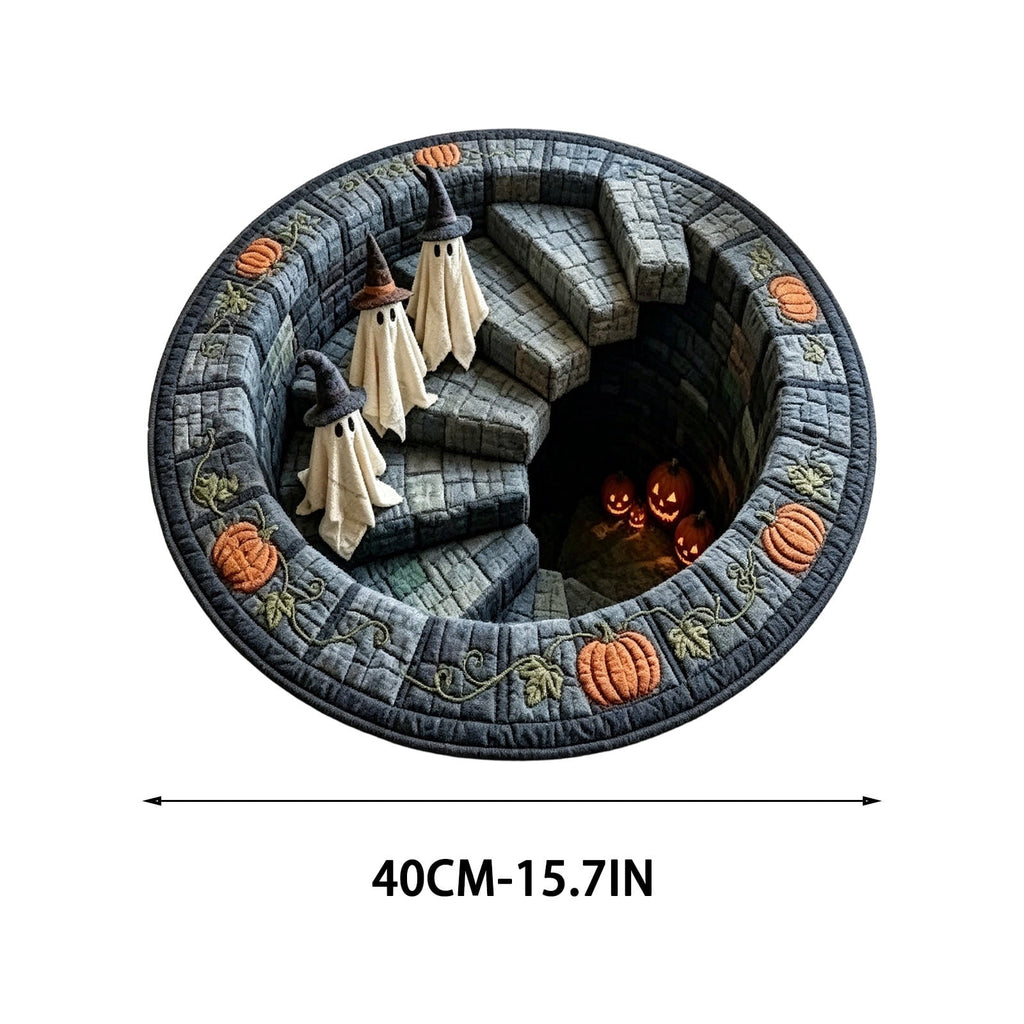 Clearance Hotyverty 3D Halloween Round Rug Halloween Ghost Pumpkin Quilted Round Mat, Halloween Quilted Round Rug 3D Illusion, Soft & Durable Fabric Non-Slip Modern Home Decor (40cm/15.75in, A)