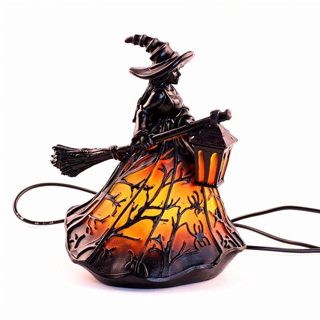 Halloween Witch Lamp,Stained Gothic Witch Hat Led Lamp for Stained Glass Inspired, Spooky Decorative Standing Night Light,Unique Halloween Party Lighting Decorations Door for Indoor