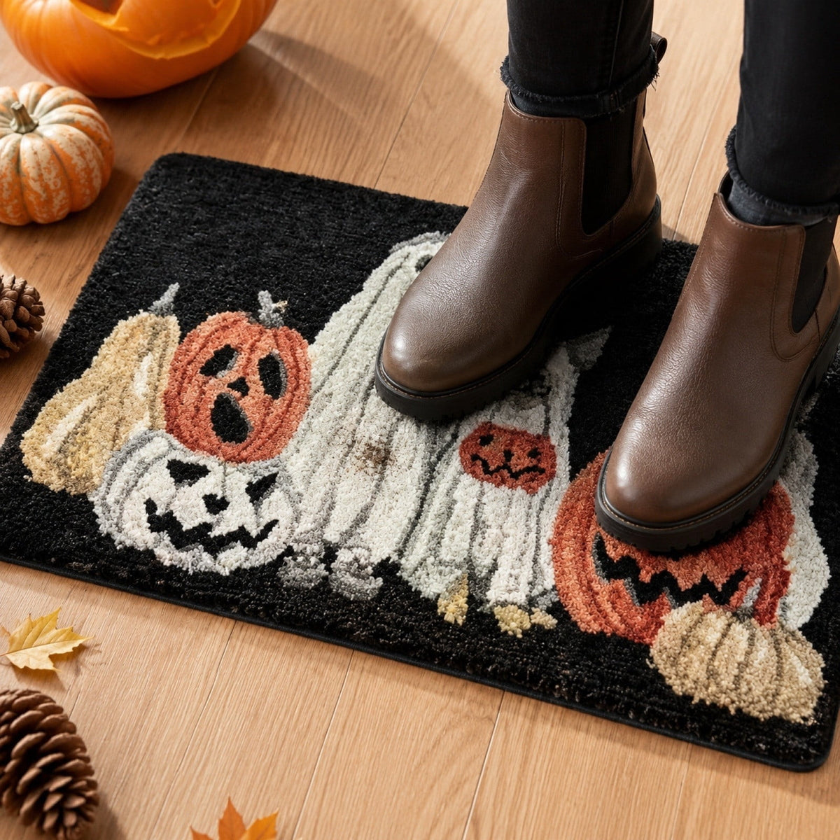 Clearance Hotyverty Halloween Door Mat Quick Drying Oil Proof Dirt Trapping Machine Washable Ghost 15.75x1.97 in Indoor Front Entryway Porch Floor Decor, Halloween Gift for Family Holiday Lovers