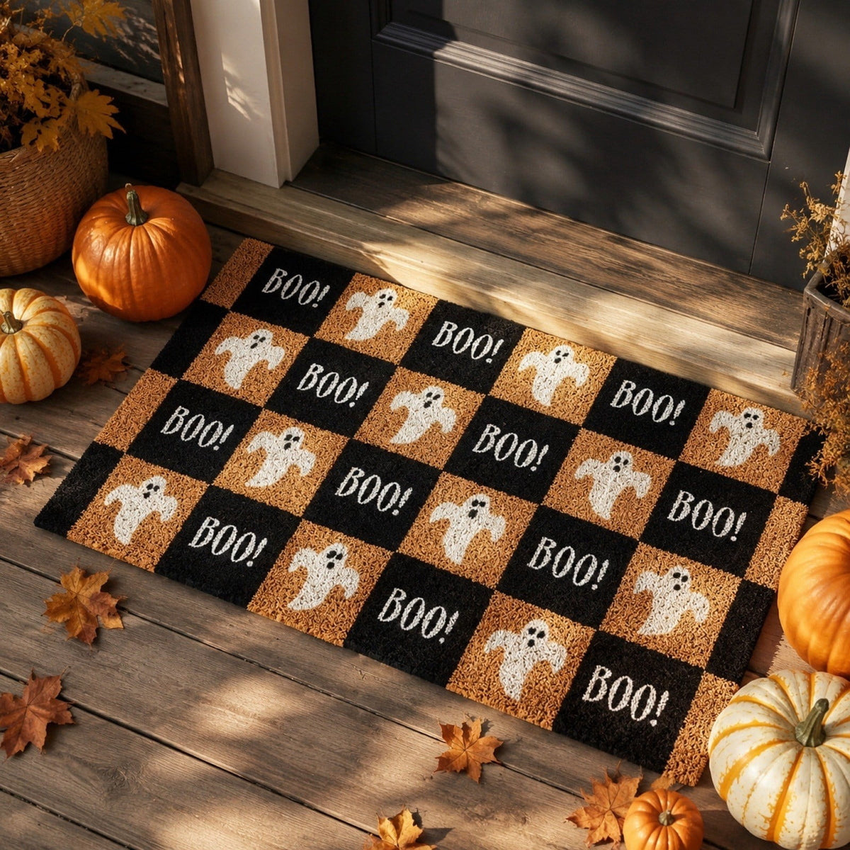 Be Witcha In A Minute Ornate Coir Doormat Halloween Decorations, Weather Resistant Non Slip Mat for Front Porch Witch Gothic Home Decor