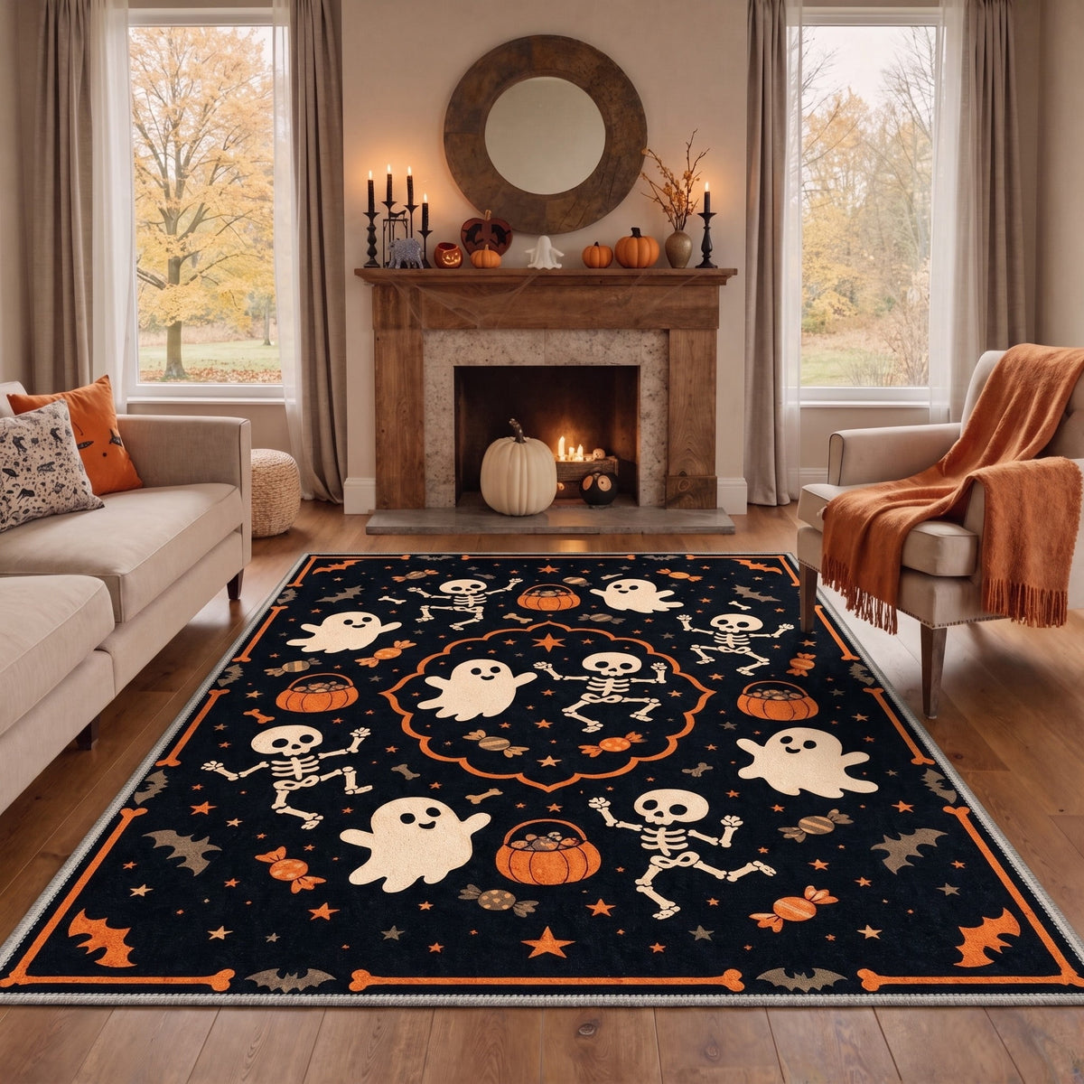 GENIMO 2'x3' Halloween Doormat, Washable Non Slip Soft Gothic Castle Outdoor Door Mat for Front Door Covered Porch Patio Entryway, Antique Gold