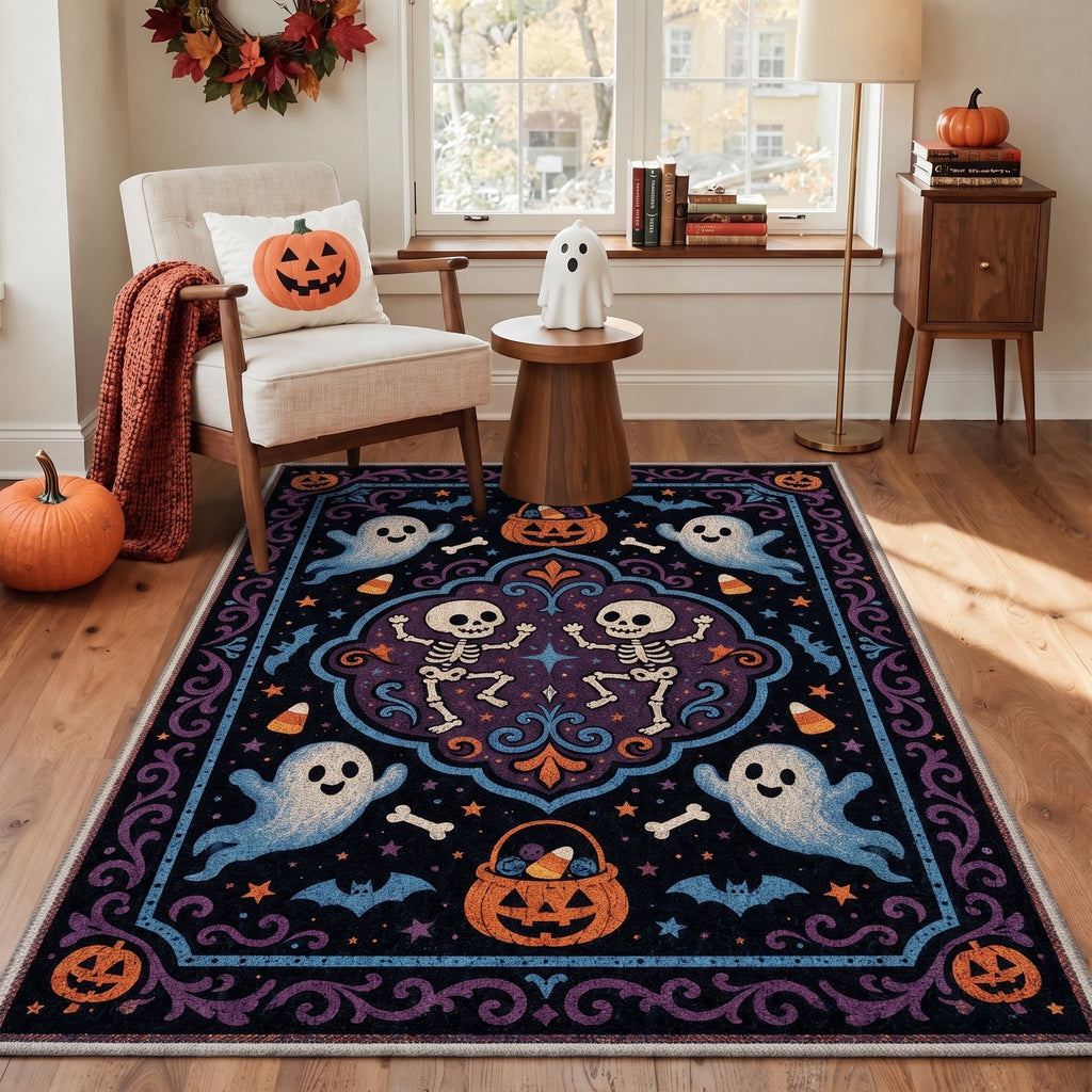 GENIMO 5'x7' Halloween Area Rug for Living Room, Washable Non Slip Soft Vintage Witch Indoor Rug for Bedroom Dining Room Home Office, Retro Sepia
