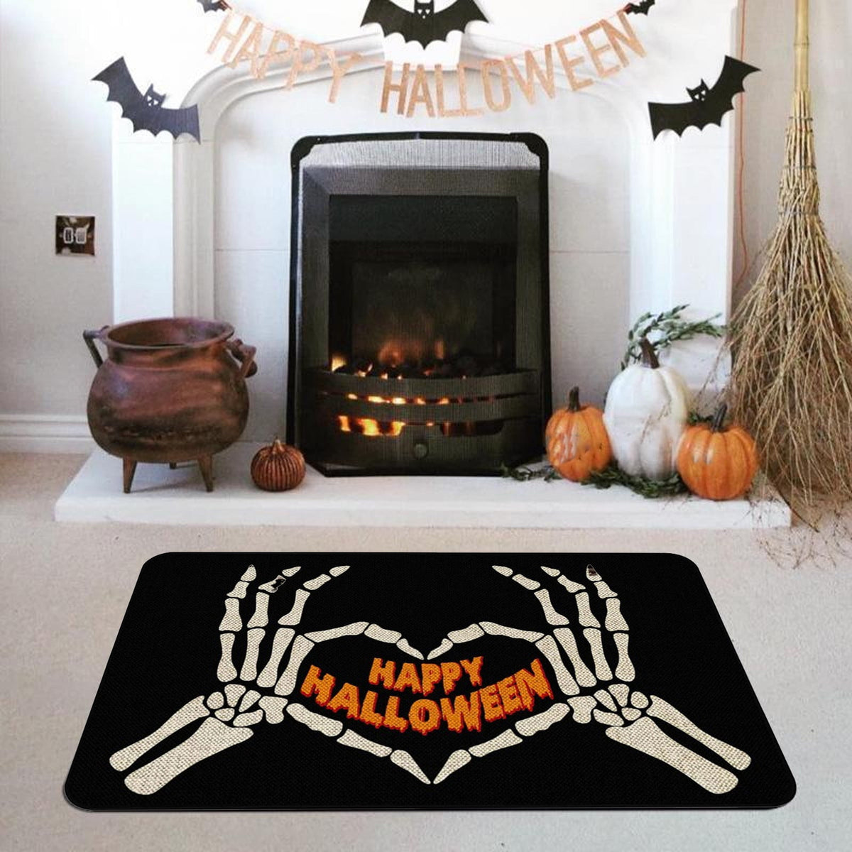 Orange Plaid Fall Outdoor Mat, Hand-Woven Porch Rug for Thanksgiving Halloween Door Decor
