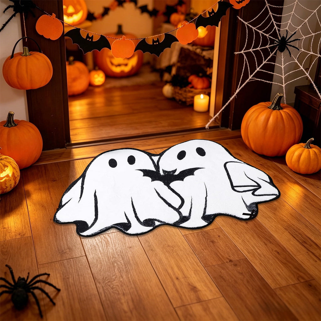 Halloween Door Mat Outdoor Boo Ghost Welcome Doormats for Front Door Non Slip Ghost Floor Mat Black White Stripe Halloween Rug for Entryway Front Porch Outside Decor