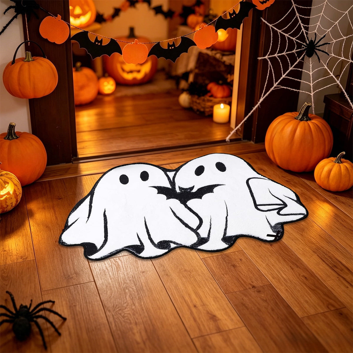 Halloween Door Mat Outdoor Boo Ghost Welcome Doormats for Front Door Non Slip Ghost Floor Mat Black White Stripe Halloween Rug for Entryway Front Porch Outside Decor