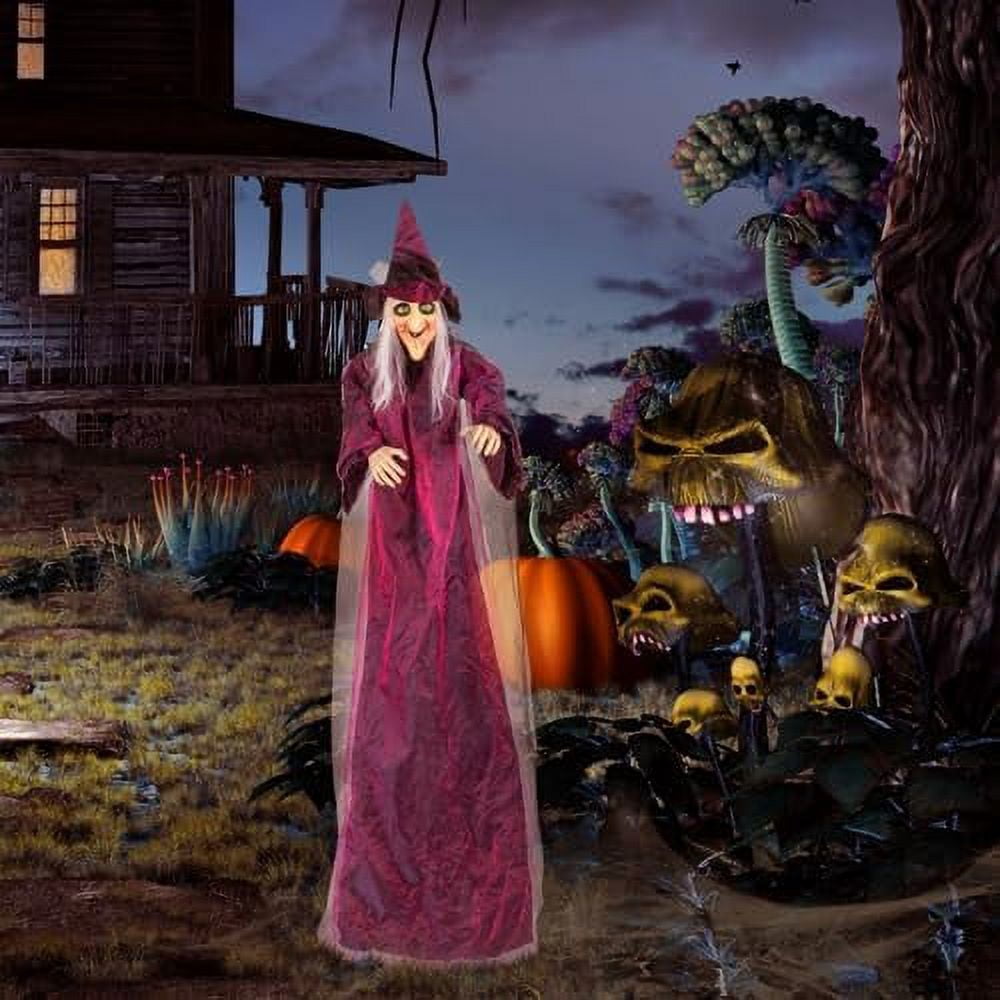VINGLI Life Size Animated Talking Witch Halloween Decorations Outside Animatronics Hanging Witch Decor with Spooky Voice Red Lighted Eyes for Outdoor Indoor Party Haunted House Garden 5.9FT