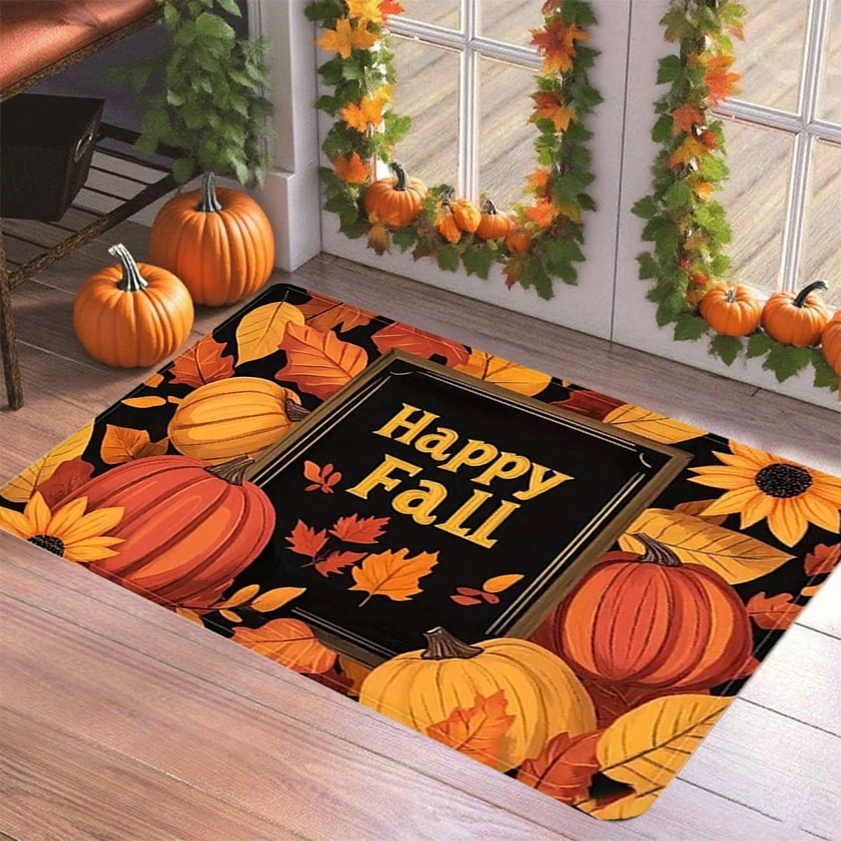 Twfbrm Fall Welcome Doormat, Fall Decorations for Home, 16"x24" Maple Leaves Pattern Floor Mat, Non-Slip Absorbent Entrance Rug Autumn Decorative Front Door Carpet for Thanksgiving Halloween