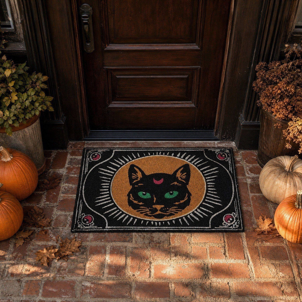 Be Witcha In A Minute Ornate Coir Doormat Halloween Decorations, Weather Resistant Non Slip Mat for Front Porch Witch Gothic Home Decor