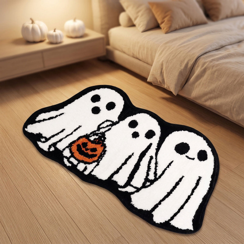 Halloween Wreath Shaped Rugs, Soft Indoor Mat for Entryway, Kitchen, Halloween Party, Pumpkin Witch Spooky Home Decor, 23.62x15.75 Inches