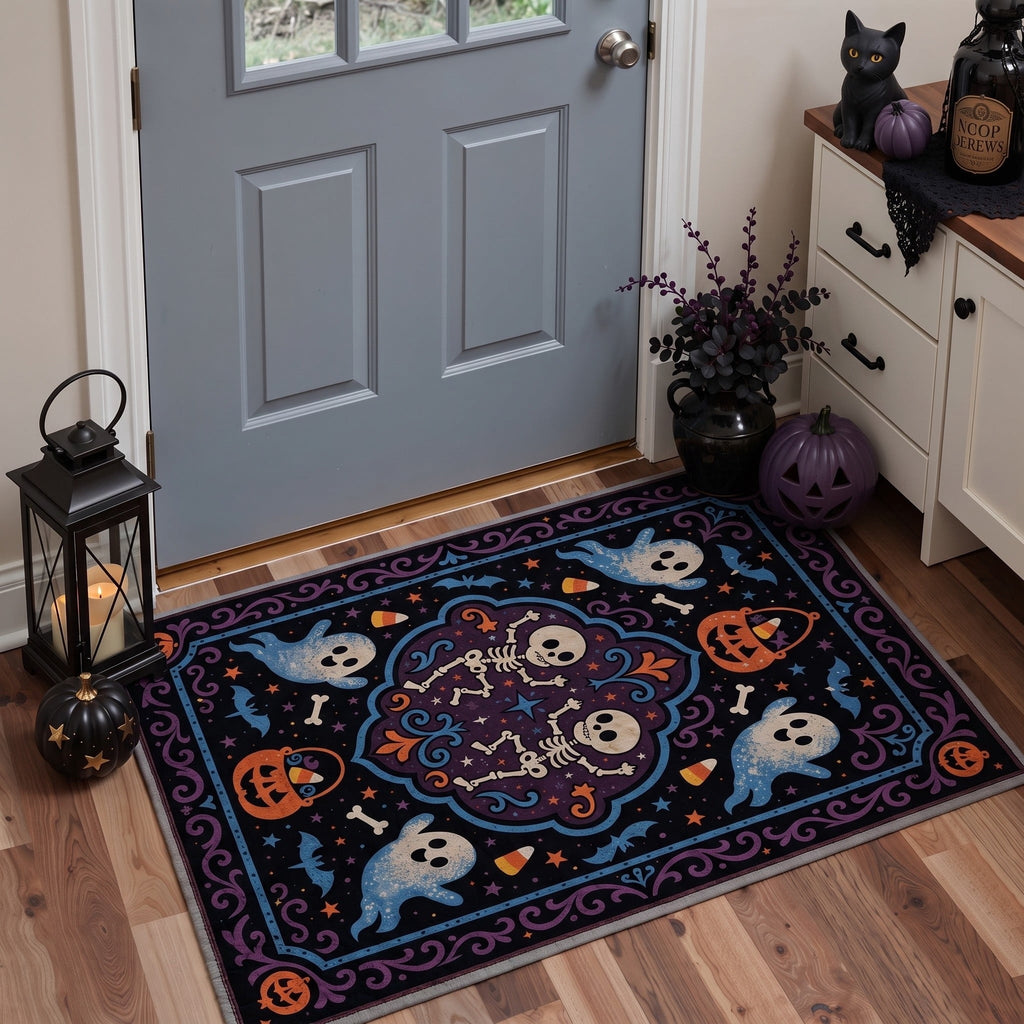 GENIMO 2'x7' Halloween Runner Rug, Washable Non Slip Soft Vintage Witch Indoor Outdoor Hallway Runner for Porch Patio Kitchen Entryway, Retro Sepia