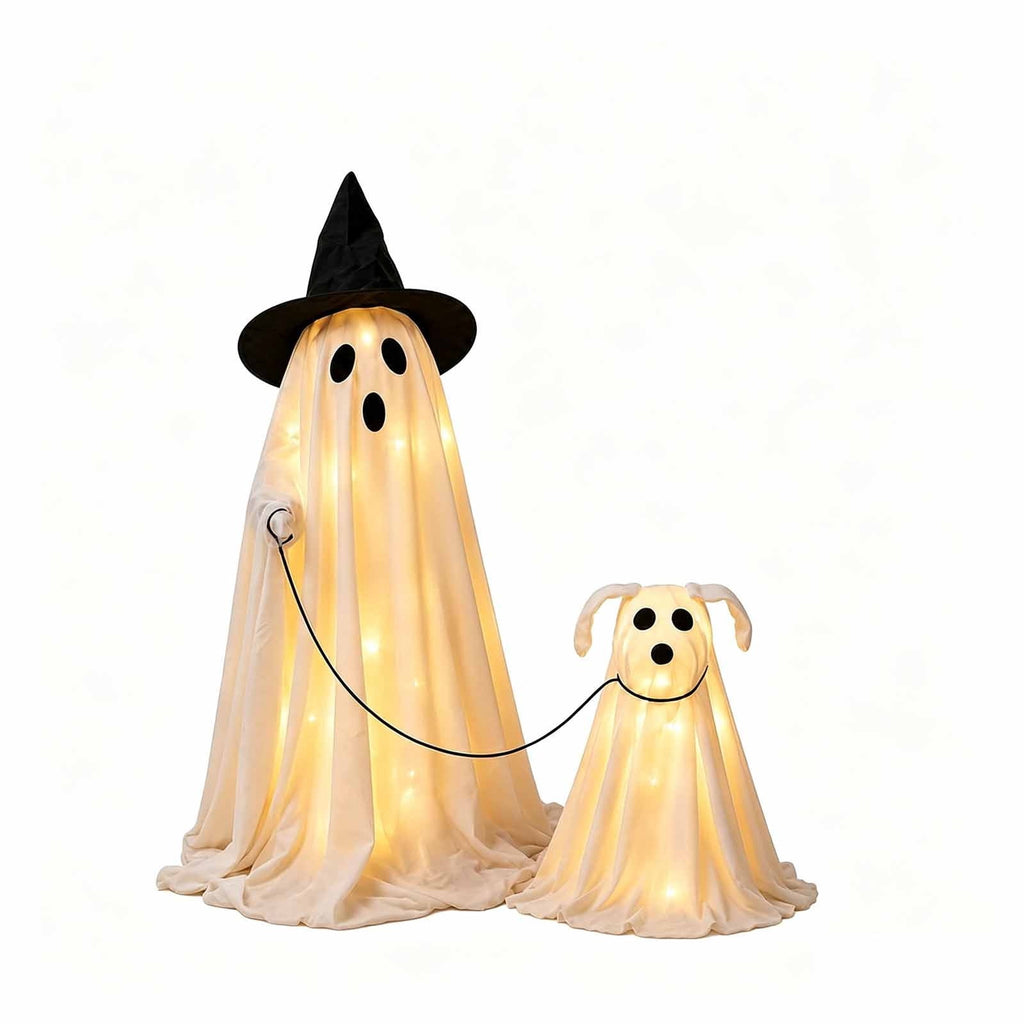Halloween Light-Up Ghost Decorations Outdoor - 6.5 FT - 8 Sounds Gaint Hanging Swing Ghost Halloween Decoration, Spooky Cute Ghosts Decorations for Front Porch Yard Tree